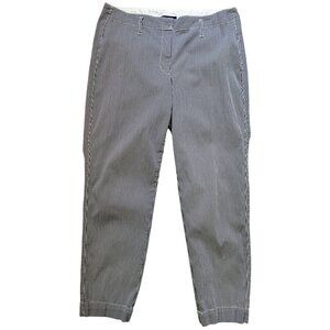 Lands' End Womens Cotton Dress Pants Flat Front Size 12 Blue White Stripe Casual